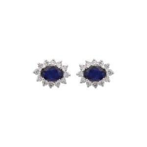 Blue Sapphire Oval Faceted Gemstone Stud Earring, 14k White Gold Earring, Sapphire Stud Earring, Gold Jewelry Earring, Birthday Gift