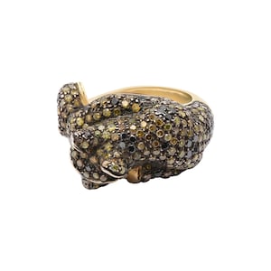 Diamond Ruby Panther Ring: Vintage Boho Sterling Silver Ring