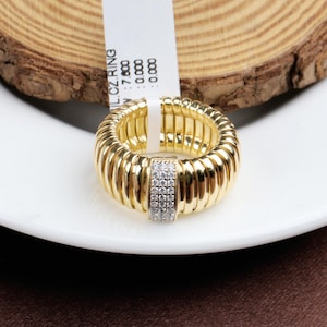 Cubic Zirconia Gemstone Ring, Yellow Gold Plated Silver Ring, Dome Silver Jewelry Ring, 925 Sterling Silver Ring, Anniversary Gift