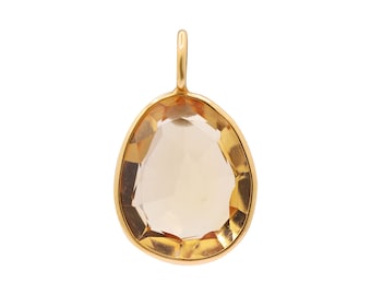 9k Yellow Gold Citrine Pendant: Faceted Oval Gemstone