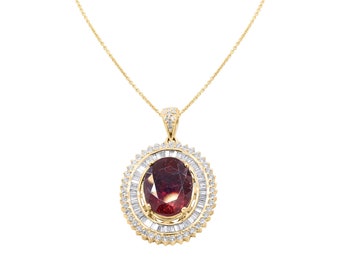 18k geelgouden hanger met roze toermalijn diamanten ketting