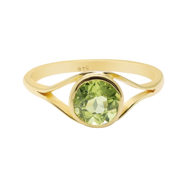 Solid Gold Peridot Ring, Solitaire Peridot Ring, Solid Sterling Silver, Birthstone Jewelry, Peridot Genuine Silver Ring, Easter Day Gifts