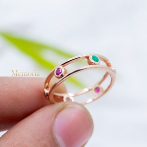 Antique Emerald Ruby Band Ring, 925 Sterling Siler Ruby Sapphire Band Ring, Classic Silver Band Ring, Anniversary Day Gift