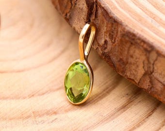 Green Peridot Gemstone Pendant, Peridot Charm Pendant, Gold Charm Pendant, 14k Yellow Gold Jewelry Pendant, Anniversary Gift