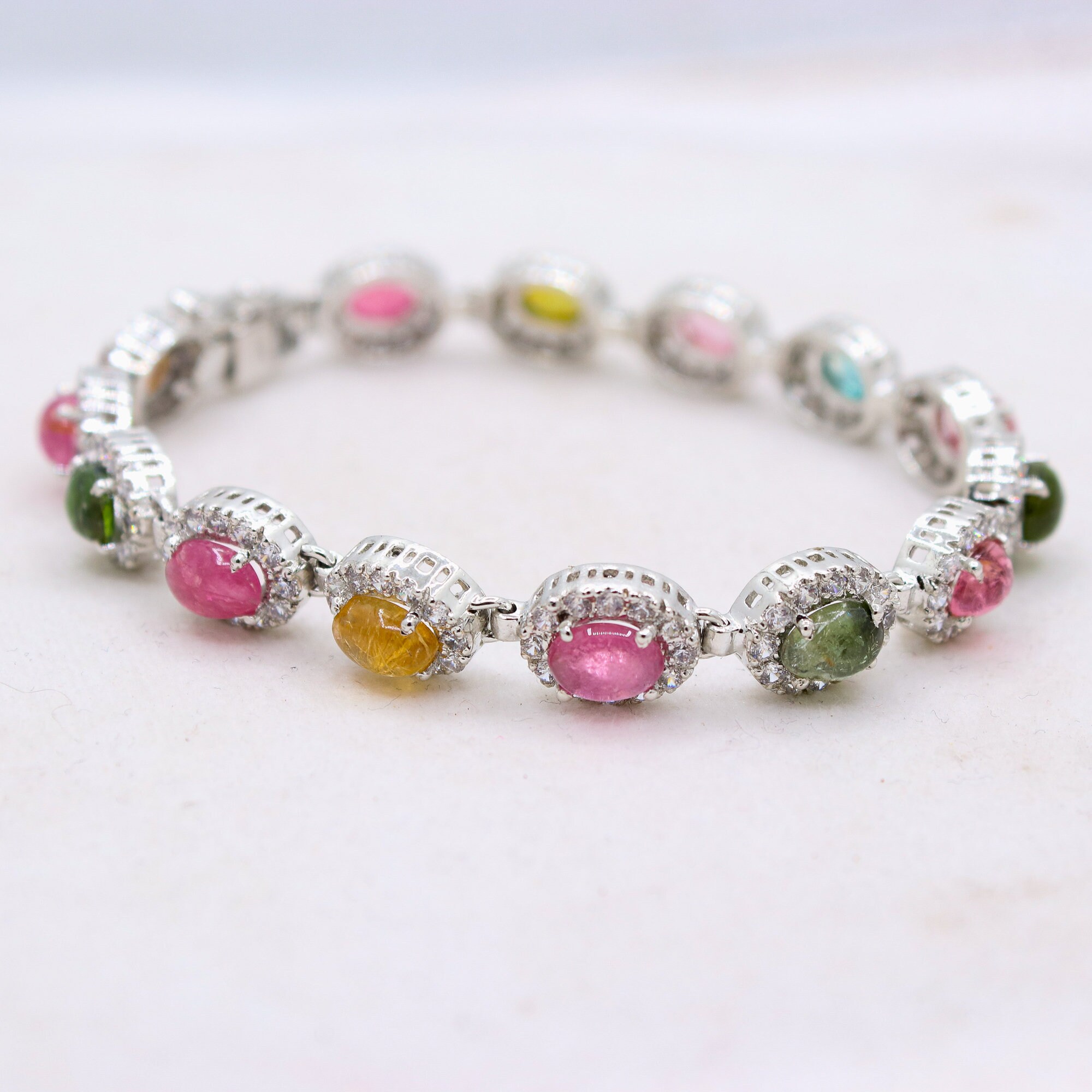 マルチトルマリンブレスレット：キュービックジルコニア925