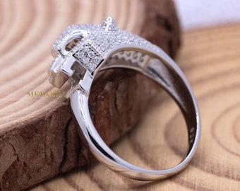 Panther Silver Ring, 925 Sterling Silver Ring, CZ Panther