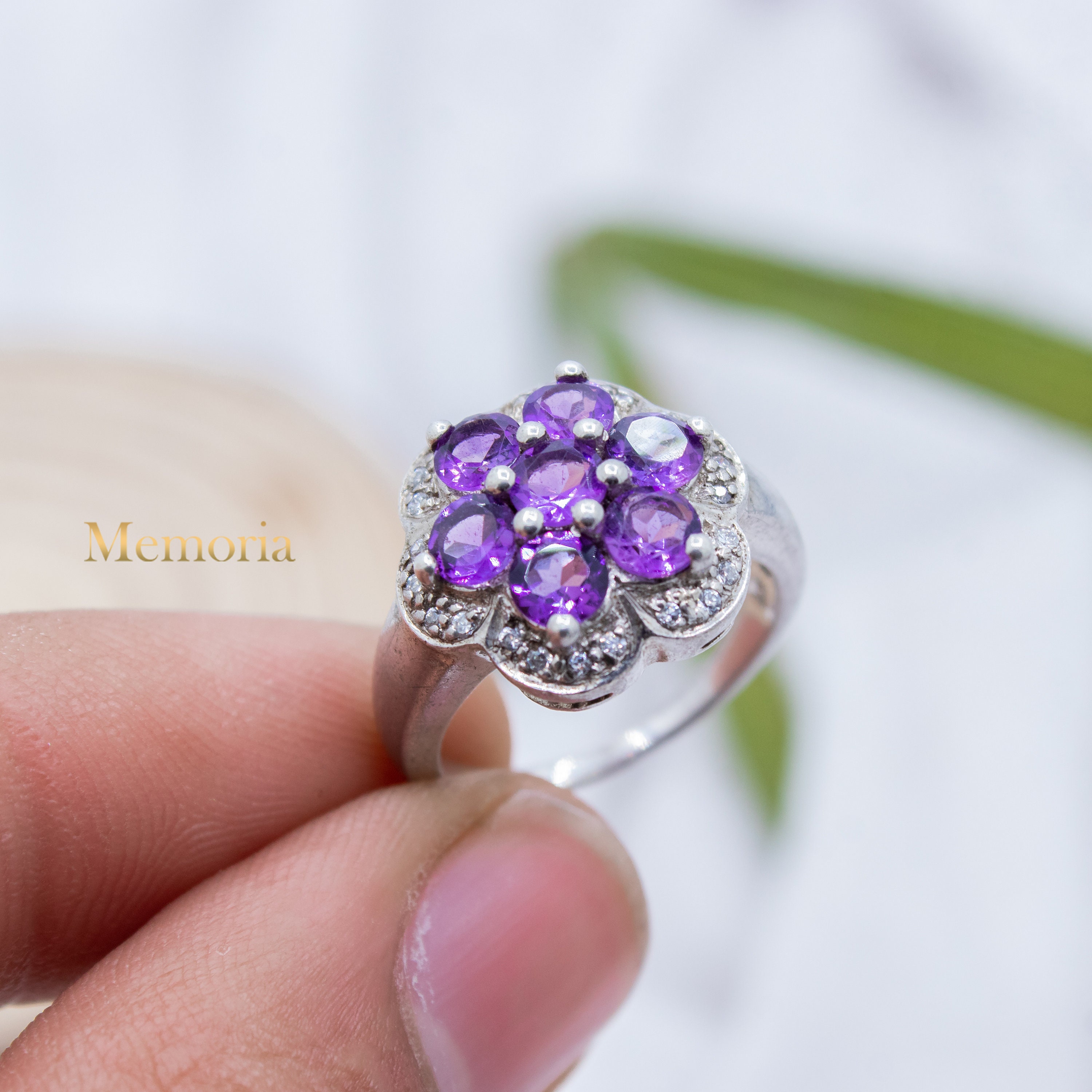 Flower Amethyst Ring - Sterling Silver Ring - Amethyst Stacking Ring - Amethyst Statement Ring - Silver Promise Ring - Birthday Gifts
