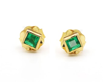 Pendientes de esmeralda verde: Oro amarillo de 9k
