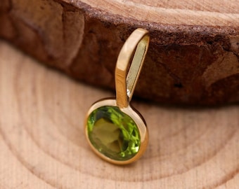 Green Peridot Gemstone Pendant - 14k Yellow Gold Pendant - Gemstone Pendant - August Birthstone Peridot Pendant, Birthday Gift