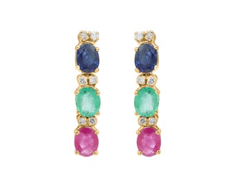 Ruby Sapphire Dangle Earring : 18k Gold Diamond