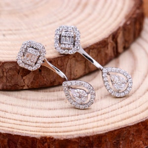Diamond Jewelry Earring, 18k White Gold Earring, Diamond Earring, Solitaire Earring, Wedding Jewelry, Dangle Earring, Birthday Gift