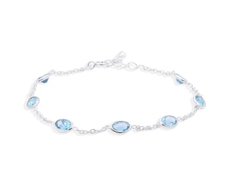 Bijoux en topaze bleue du lac, bijoux délicats faits main pour fille, bracelet précieux en argent sterling 925, cadeaux du jour de Pâques