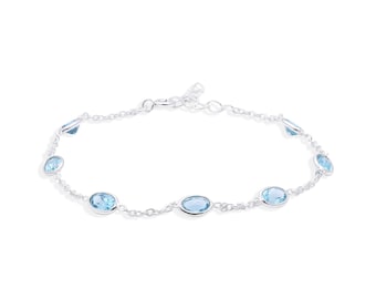 Lake Blue Topaz Gemstone Jewelry, Delicate Handmade Jewelry For Girls ,925 Sterling Silver Precious Bracelet, Easter Day Gifts