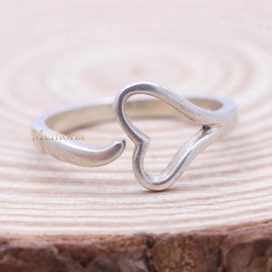 925 Sterling Silver Heart Love Ring- Heart Ring- Silver Adjustable Ring- Open Heart Ring- Love Ring- Heart Ring Silver- Birthday Gift