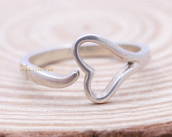 925 Sterling Silver Heart Love Ring- Heart Ring- Silver Adjustable Ring- Open Heart Ring- Love Ring- Heart Ring Silver- Birthday Gift