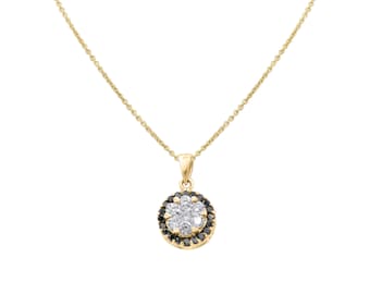Collana con ciondolo solitario in oro giallo 18k e diamanti: gioielli con diamanti bianchi e neri