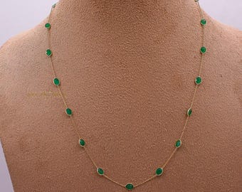 Green Emerald Bezel Set Necklace : 18k Yellow Gold