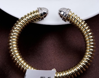 Cubic Zirconia Yellow Gold Plated Sterling Silver Bangle