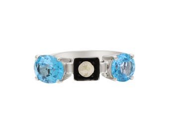 Anillo de plata esterlina con topacio azul: joyería de piedras preciosas hecha a mano