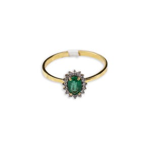 Floral Designs Green Emerald Diamond Ring, 14k Yellow Gold Diamond Jewelry Ring, Faceted Emerald Jewelry Ring, Anniversary Gift