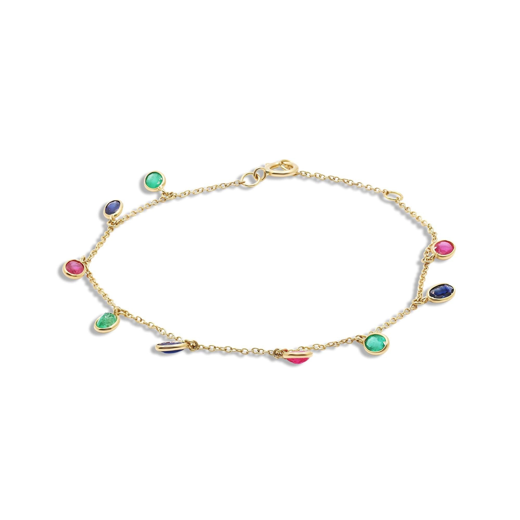 18K Blue Sapphire and Ruby and Emerald Bracelet, Dainty Gold Bracelet,  Beautiful Bracelet for Girl\'s Gold, Gemstone Bracelet,valentine Gifts - Etsy