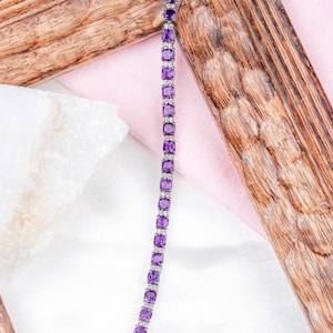 Dainty Amethyst and Cubic Zirconia Bracelets, Amethyst Tennis Bracelet, 925 Sterling Silver Bracelet, Stacking Bracelet, Bracelet for Girls