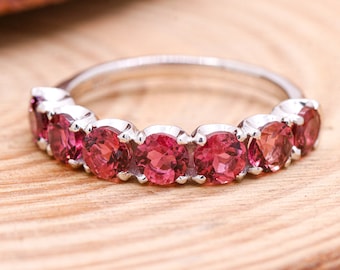 Pink Tourmaline Half Eternity Band Ring : 925 Sterling Silver