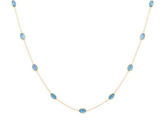London Blue Topaz Necklace, Dainty Sterling Silver Gemstone Necklace, Dainty Necklace, Topaz Gemstone Jewelry Necklace Gift