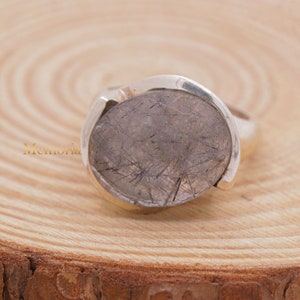 Black Rutile Ring, 925 Sterling Silver Ring, Faceted Black Rutile Quartz Ring, Rutile Silver Ring, Statement Ring, Anniversary Gift