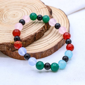 Multi Gemstone Round Plain Bracelet, Gemstone Beaded Bracelet, Colorful Beaded Bracelet, Multi Stone Gemstone Bangle/ Bracelet