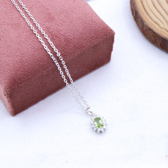 Collier Réglable En Argent 925 Et Péridot Vert | Bijou Fait Main Femme | Cadeau Anniversaire Amour