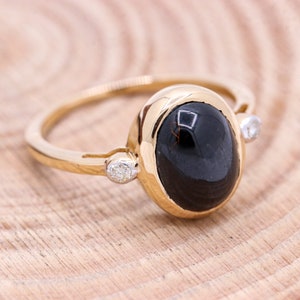 Black Star Gemstone Ring, 14k Yellow Gold Jewelry Ring, Star Diamond Ring, Solitaire Ring, Diamond Jewelry Ring, Birthday Gift