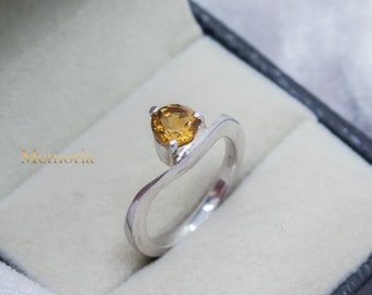 Handmade Yellow Citrine Rings, Natural Citrine Gemstone, Minimalist Ring, Engagement Rings, Solid 925 Silver Statement Rings, Ring For Women