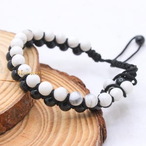 Howlite Beaded Bracelet, Multi Stone Beaded Bracelet, Natural Black Onyx Beaded Bracelet, Adjustable Cord Bracelet, Birthday Gift