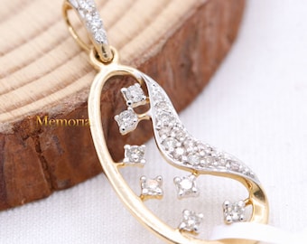 Yellow Plated White Diamond Pendant : 14k Yellow Gold