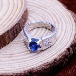 Blue Zirconia Silver Ring, Cubic Zirconia Silver Ring, Statement Ring, Cluster Ring, 925 Sterling Silver Ring, Personalization Gift