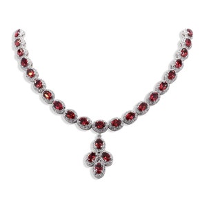 Garnet Necklace & Earring Set: Oval Ruby Jewelry, Sterling Silver
