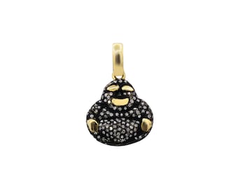 Pave Diamond Laughing Buddha Pendant - 925 Sterling Silver Good Luck Charm