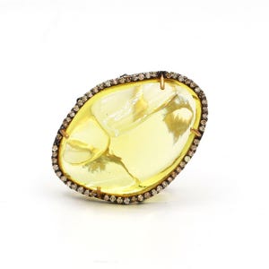 Lemon Quartz Ring, Diamond Ring , 925 Sterling Silver Ring, Boho Lemon Quartz Ring, Bohemian Ring, Designer Lemon Ring Birthday Gift
