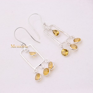 Citrine Earrings, Citrine Gemstone Earring, 925 Sterling Silver, Dangle Drop Earrings, November Birthstone, Handmade Earrings, Gift for Mom