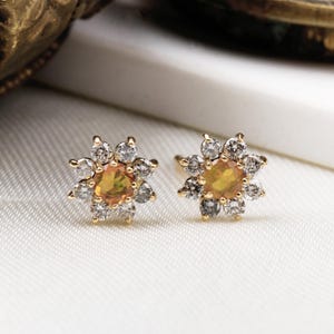 Ethiopian Opal & Diamond Earring, 14k Yellow Gold Earring, Gold Stud Earring, Diamond Gold Earring, Opal Diamond, Birthday Gift