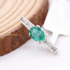 Green Emerald Diamond Pendant, 18k White Gold Emerald Pendant, Diamond Emerald Pendant, Engagement Emerald Gold Pendant, Birthday Gift