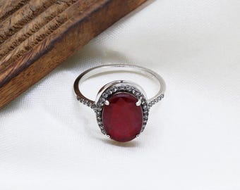 Rubin & Zirkonia Edelsteinring: 925 Sterling Silber