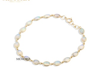 18k Gold Ethiopian Opal Bracelet: Minimalist Gemstone Jewelry