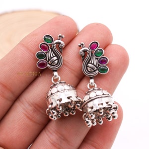 Multi Stone Earring / Gemstone Jhumka/ Women Earring Jhumka/ 925 Sterling Silver/ Fine Silver Jhumka/ Bollwood Jhumka/ Gifts, Bridal Gifts