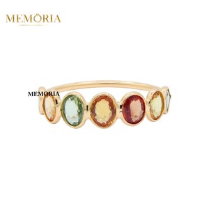 Multi Sapphire Ring, 18k Yellow Gold Ring, Half Eternity Band Ring, Engagement Sapphire Ring, Bezel Sapphire Band Ring, Anniversary Day Gift