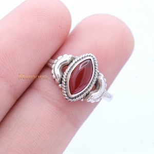 Carnelian Solid 925 Sterling Silver Ring for Women- Handmade Silver Marquise Cut Stone Red Carnelian Ring- Gift For her- Anniversary Gift