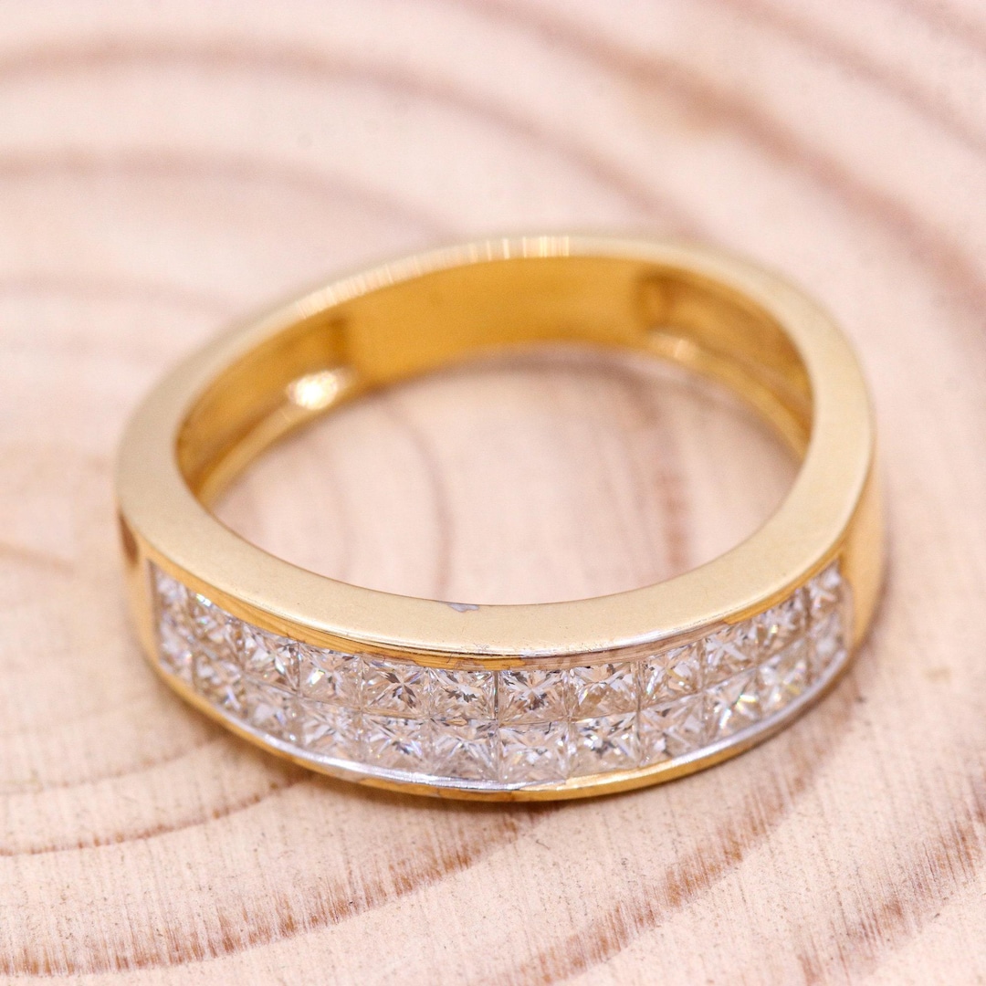 Princess Cut Diamond Half Eternity Band: 18k Yellow Gold - Etsy