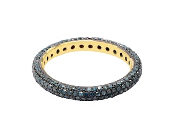 Blue Diamond Full Eternity Band Ring : 925 Sterling Silver