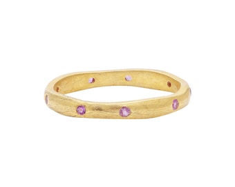 Pink Sapphire Gemstone ring, Texture Sapphire Gemstone Band Ring, Statement Ring, Minimalist Eternity Band Ring, Birthday Gift